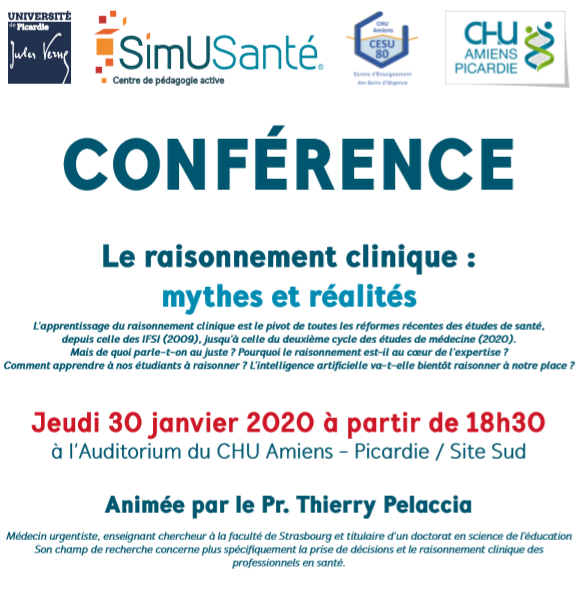 « le raisonnement clinique : mythes et réalités » par le Pr. Pelaccia (Strasbourg), le 30 janvier 2020, 18h30, auditorium du CHUAP.